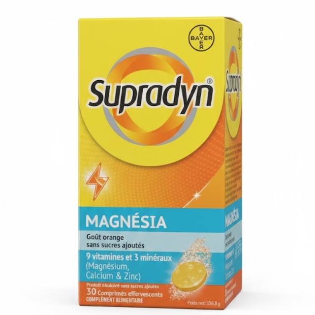 BAYER SUPRADYN MAGNESIA 120MG 9 VITAMINES + 3 MINERAUX COMP EFFERVESCENT BT/30 C/70